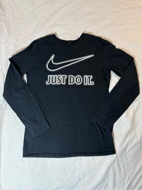 Nike Black Long-Sleeve Tee with White Logo Print